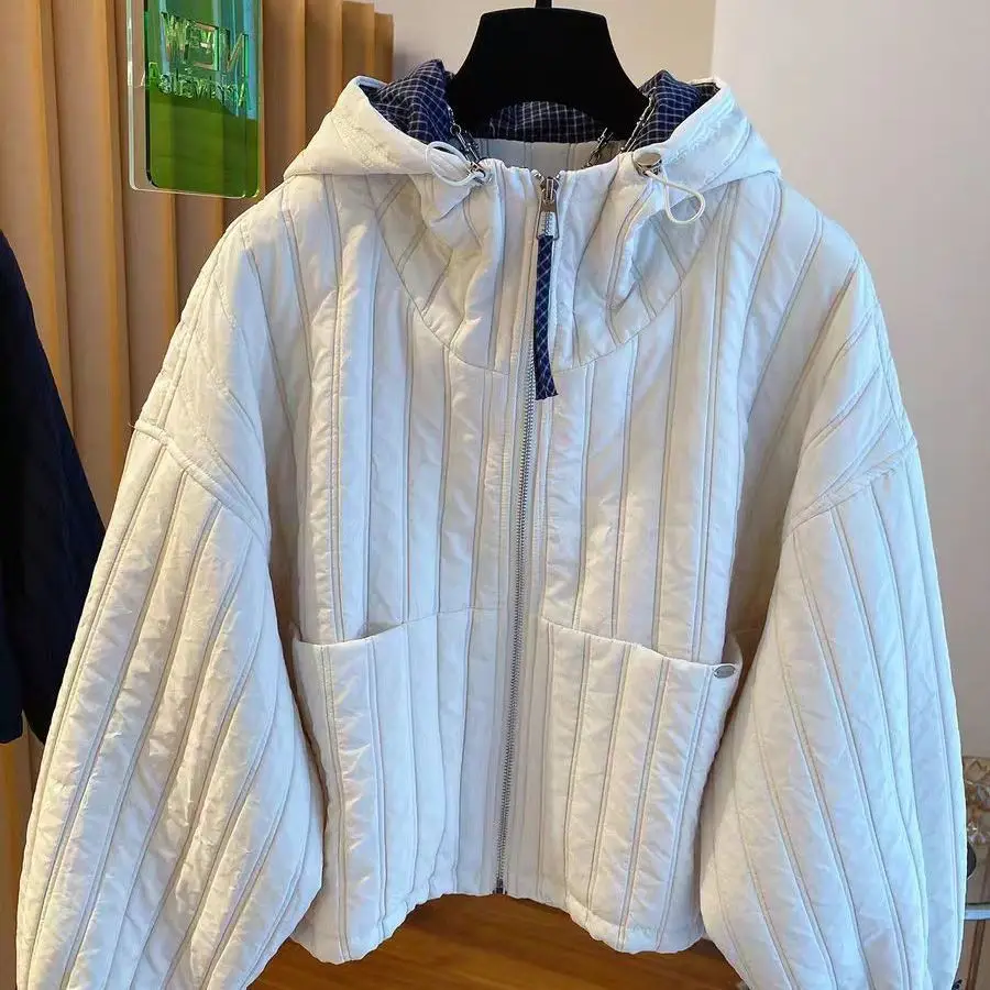 2026 New Spring and Autumn Loose Young Foreign Style Hooded Light and Thin Cotton Jacket Top