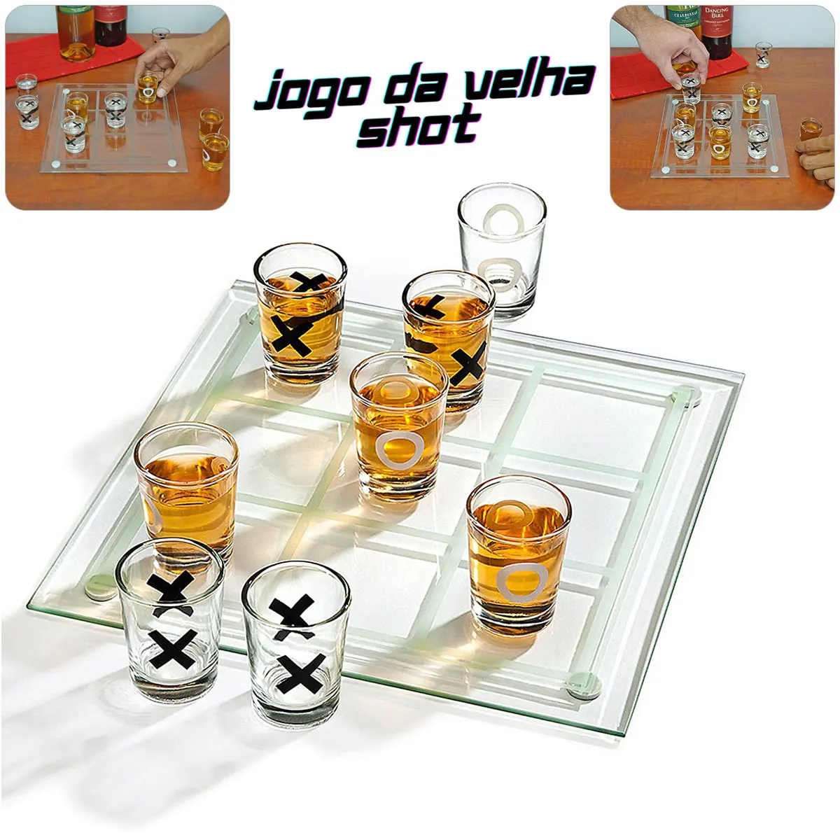 Jogo Da Velha Shot Drinks Tabuleiro Vidro Com Copinhos Bebidas Festas Confraternização Aniversário Churrasco Jogos Adultos 18 +