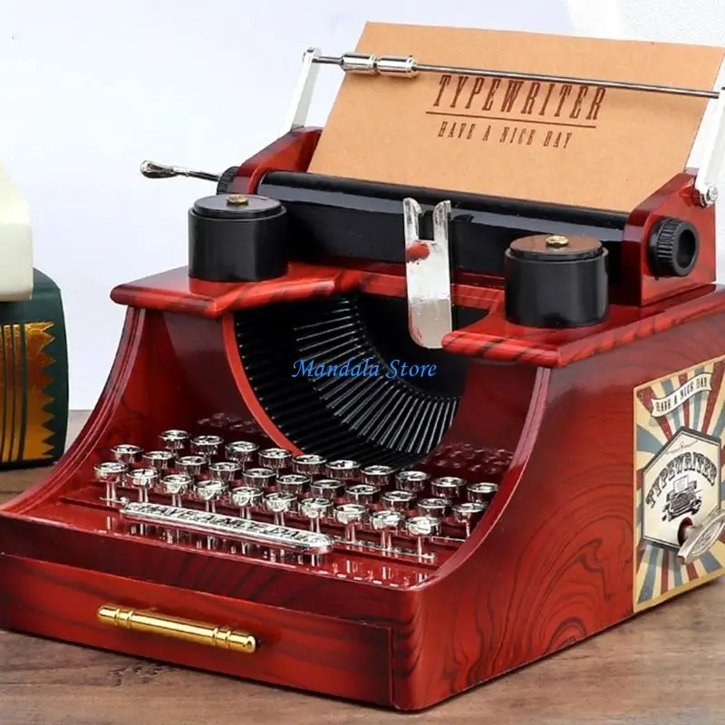 U2JC Classical Wind Up Music Box In Typewriter Plastic Ornament For Home Decors
