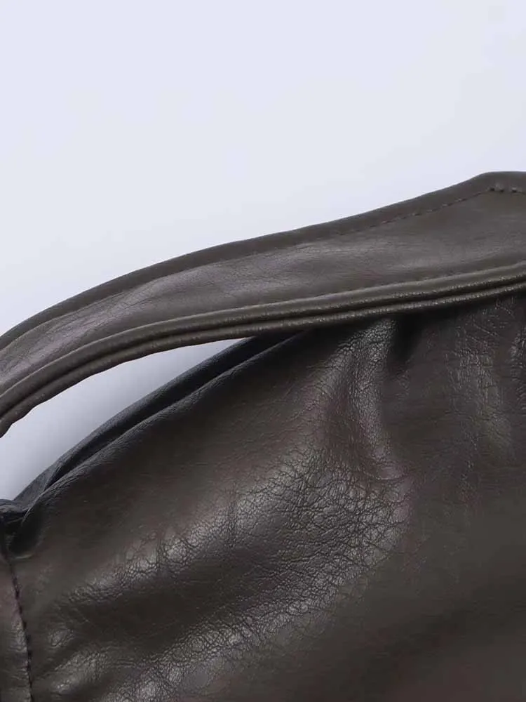 Estilo europeu e americano outono nova moda feminina design sentido versátil bolso decoração imitação casaco de couro