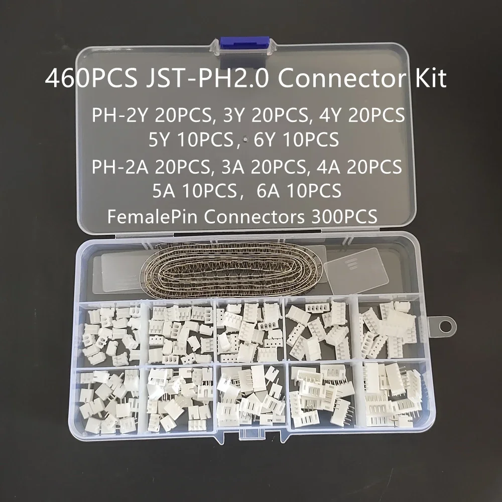 JST PH2.0 XH2.54 Male Female Straight Needle Connector Kit 2/3/4/5/6 Pin Plug with Crimped Terminal Connectors Kit