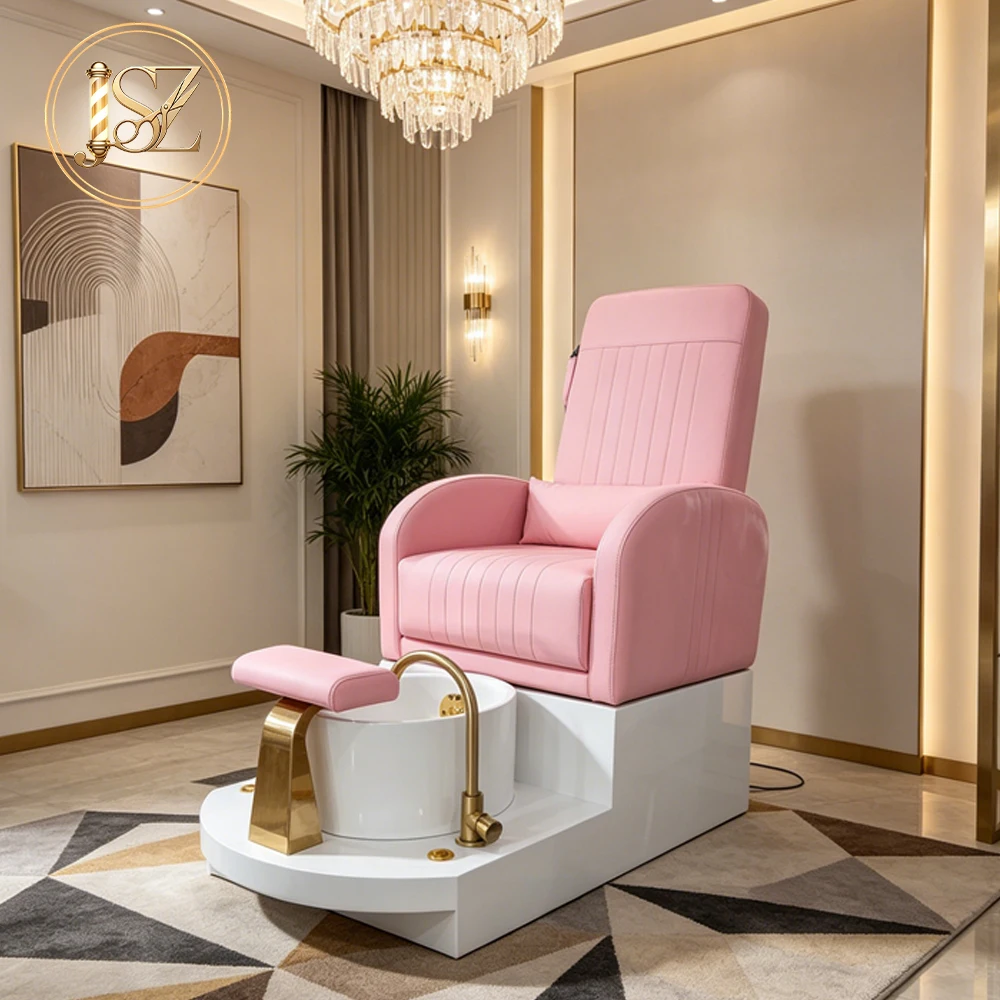 Luxury Foot Massage Pedicure Chair Adjustable Backrest Pedicure Sofa with Ceramic Tub Storage Drawers for Nail Spa Salon