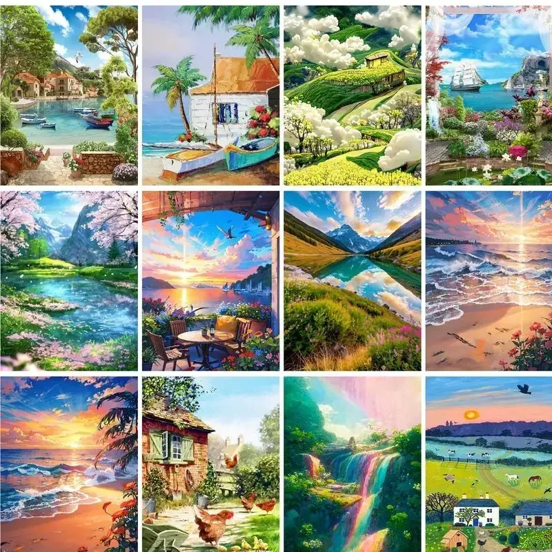 

124223 Painting By Number Complete Kit Mountain Landscape Picture By Numbers Flowers Diy Gift Coloring By Numbers 40x50cm