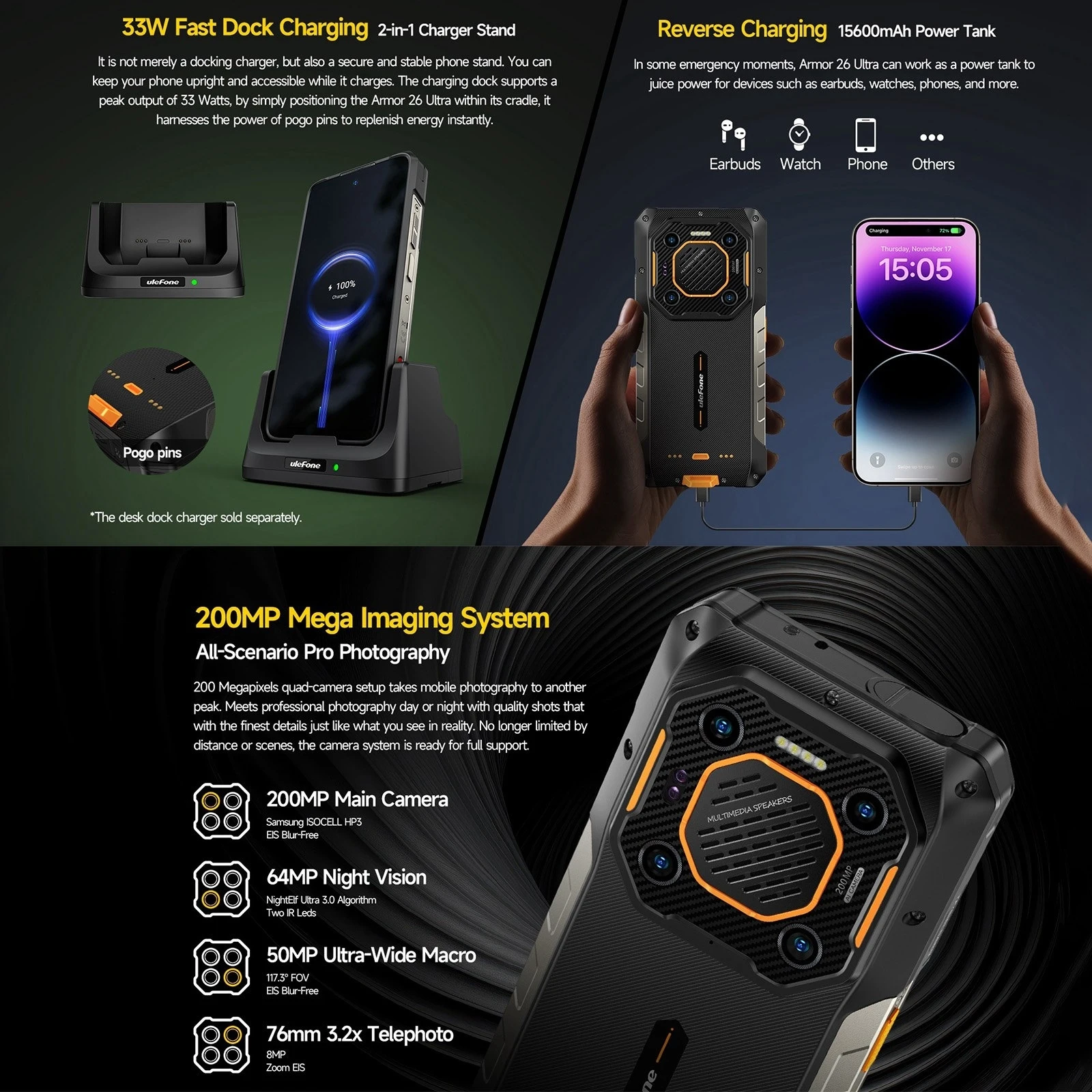 Ulefone-Smartphone Armor 26 Ultra Robuste, 12 Go + 512 Go, 6.78 ", Android 13, MediaTek, Dimrespond8020, 15600mAh, Appareil Photo 200MP, 5G, NDavid
