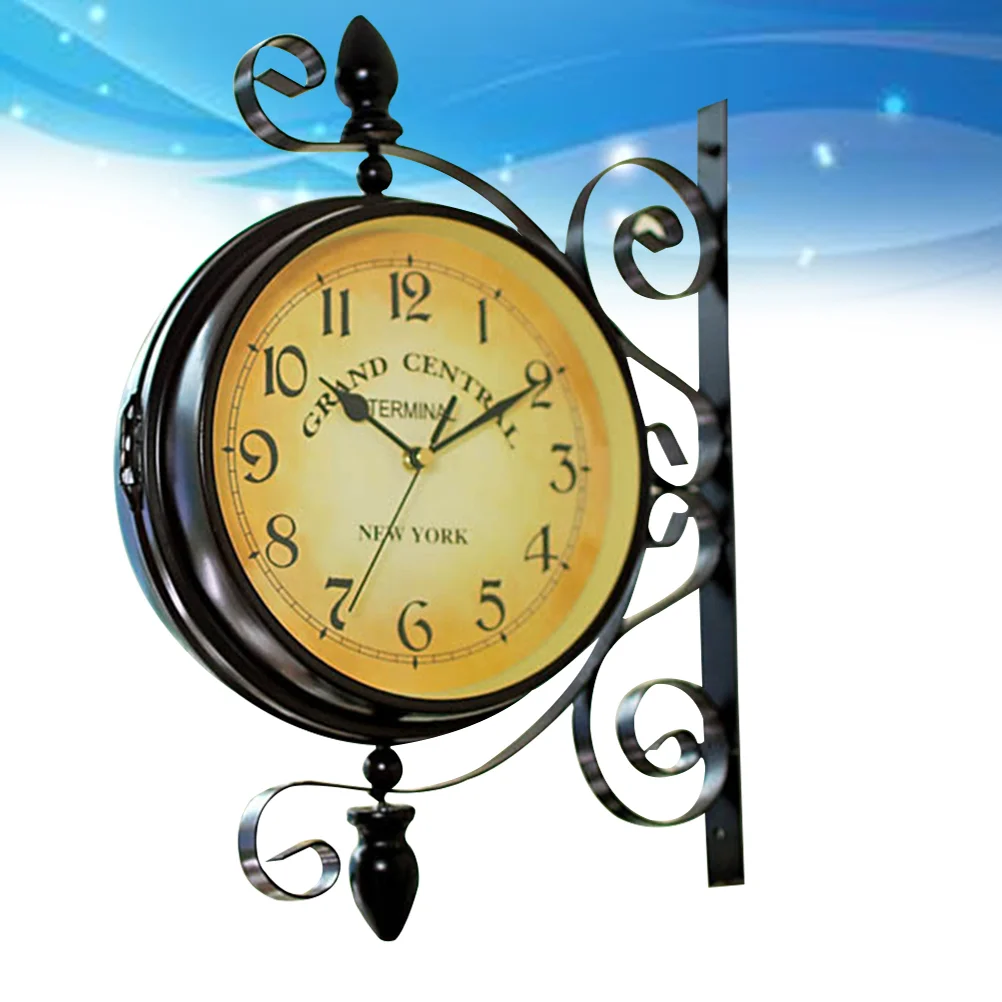 

Vintage Double Sided Wall Clock Iron Silent Clock Clock Decorative Double Faced Wall Clock 360 Degree Rotate Anti