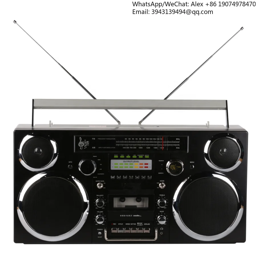 

Портативный бумбокс в стиле 1980-х годов — CD-плеер, кассетный плеер, FM-радио, USB, беспроводная Bluetooth-колонка — черный