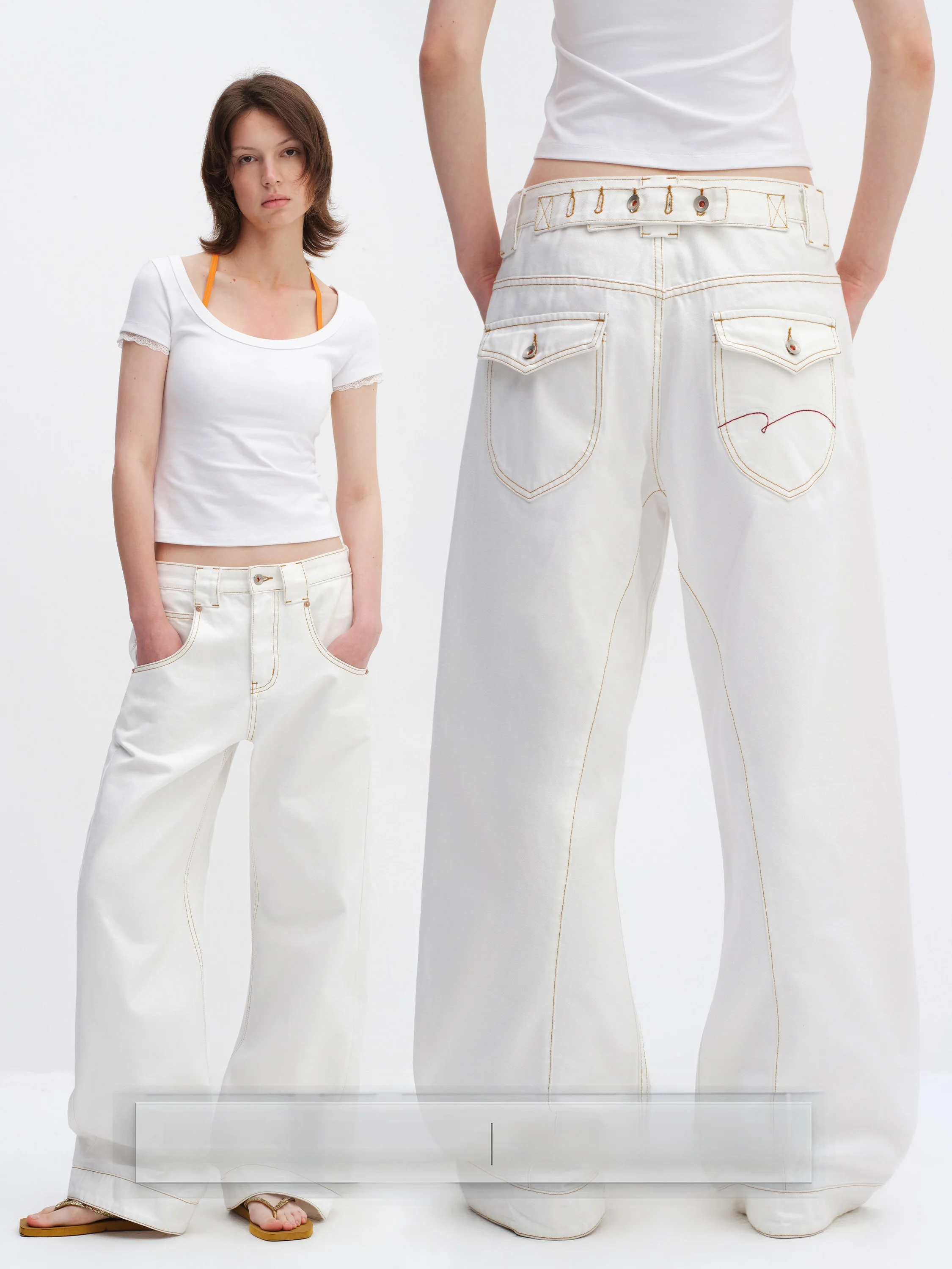 

Белые женские джинсы Lejeune Version с широкими штанинами, свободного кроя, с изогнутым кроем, из денима, со средней посадкой, из натурального хлопка