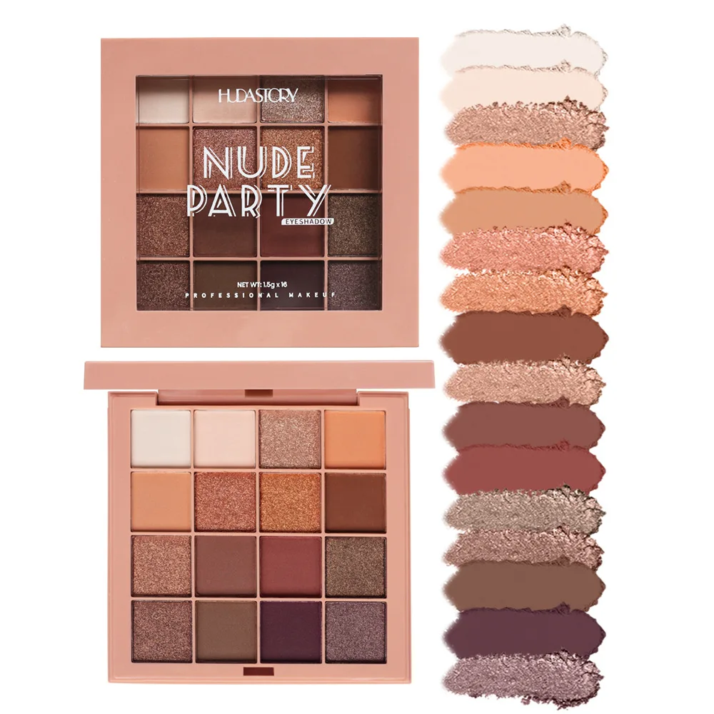 16色アイシャドウパレット、コーヒーブラウン＆ヌードメタリックトーン、マットグリッター＆メタリック仕上げ、スモーキーメイク、パーティー＆ステージ