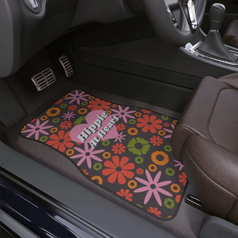 

Boho Car Floor Mats, Aesthetic Flower Retro Car Floor Mats, Y2K Car Accessories, Cute Hippie Abstract Car accessories,Hippie sty