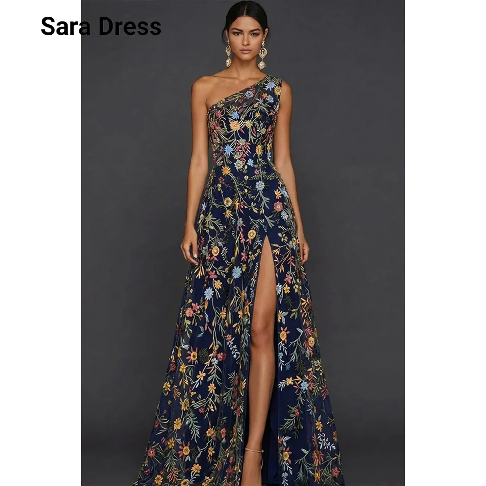 

Sara Custom Floral Lace One Shoulder Backless Side Slit Curved Elegant Party Dresses 2026 Bespoke Occasion Dresses Prom Dress
