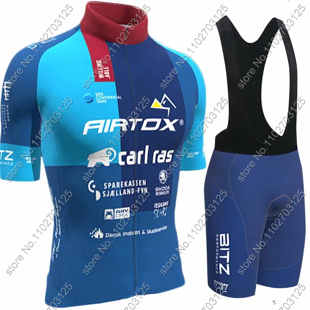 2024 AIRTOX CARL RAS Cycling Jersey Men Short Sleeve Denmark Blue Clothing Road Bike Shirts Suit Bicycle Bib Shorts MTB Maillot