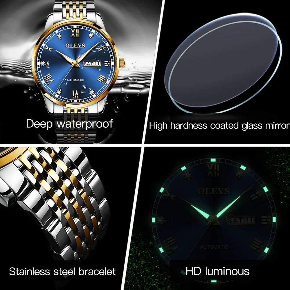 Original OLEVS Couple Watch His Hers Watch Sets Waterproof Lover's Wristwatch Gifts for Men Women Automatic Mechanical Watches