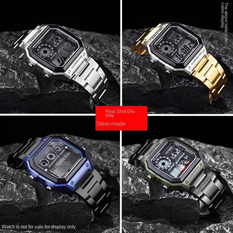 18mm Silber Schwarz Gold Edelstahl Armband für Casio kleines Quadrat AE-1200/1300 Metall Armband hochwertiges Armband + Gehäuse