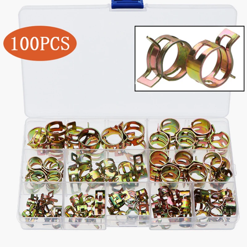 

100pcs Hose Clamps Fuel Line Spring Clip Vacuum Autos Spring Clip Fuel Oil Water Band Pipe Clamps 6/8/10/12/14/15/16/18/20/22mm