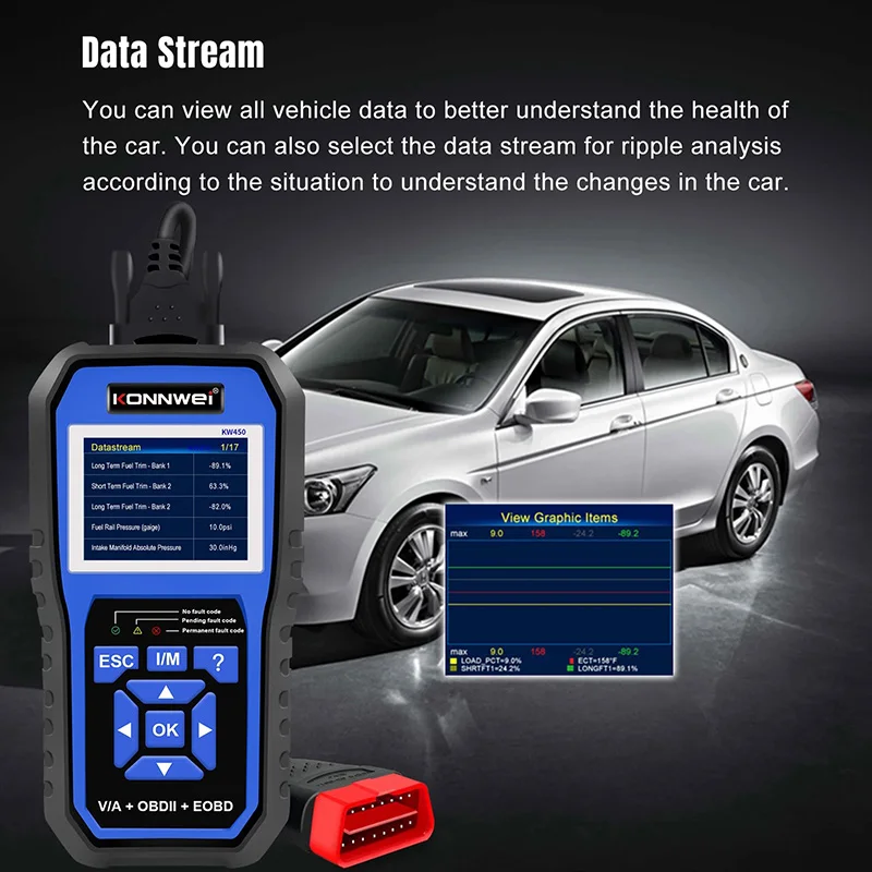 KONNWEI KW450 OBD2 Диагностический инструмент для VAG VW Audi ABS EPB DPF SRS TPMS с Wi-Fi-соединением Голландский Английский...