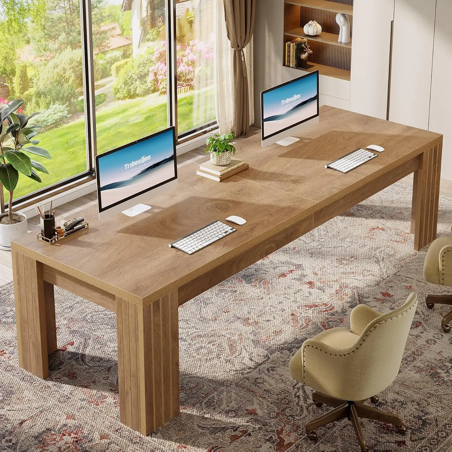 Home Office With Two Desks - طاولة كمبيوتر طويلة جدًا بطول 78.7