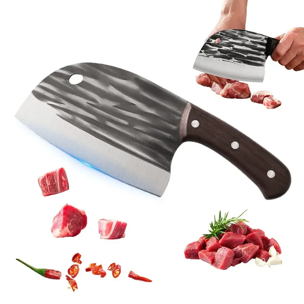 Upgrade High Carbon Steel Meat Cleaver Knife Wooden Handle Heavy Duty Dragon Bone Heavy Cutting Knife Premium Butcher Chopper