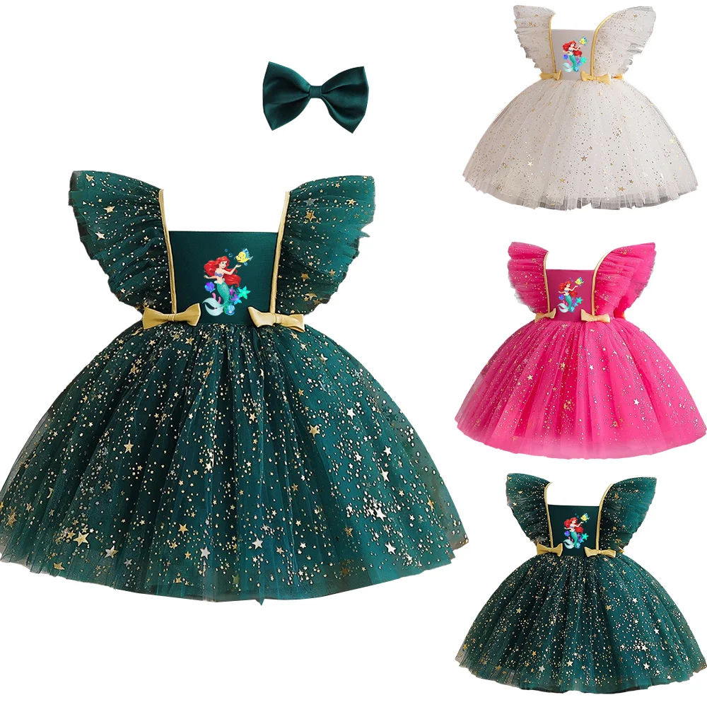 La Petite Sirène à Paillettes et Volants pour Fille, Robe de Princesse en Tulle, Tutu, Tenue de ixde Noël Élégante pour Enfant de 1 à 5 Ans