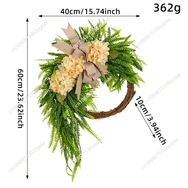 Pastoral hydrangea flower wreath hanging ornaments farmhouse home bow wall hanging simulation wreath door hanging