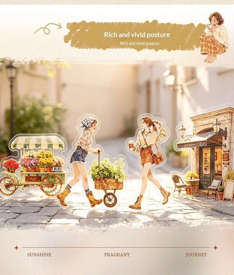 JIANWU Vintage Life Flower Character Landscape Material Collage Scrapbooking PET Sticker Creative DIY Journal Stationery