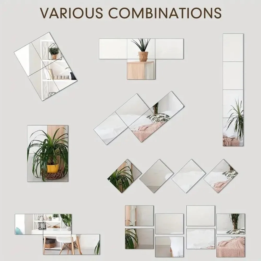 10 pcs Easy Install DIY Wall Stickers Mirror Acrylic Shatterproof Self-Adhesive Mirror Thicken Lightweight Glass Stickers Home