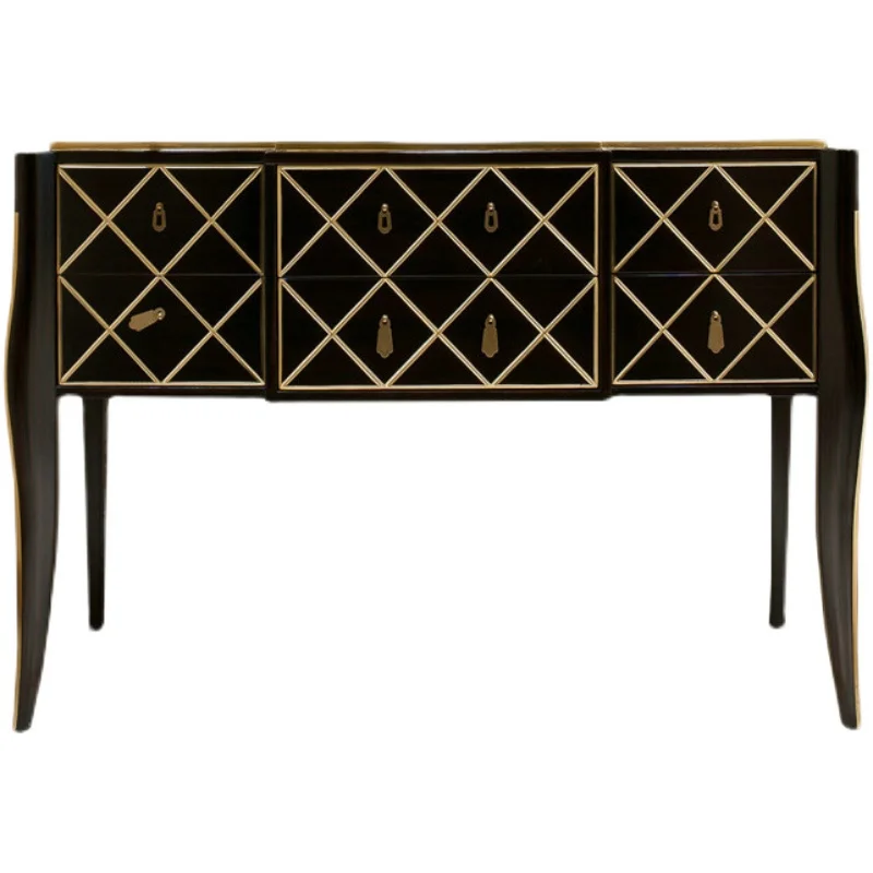 

Легкий роскошный входной шкаф, входной американский шкаф с золотой росписью для гостиной, боковой шкаф для хранения на высоких ножках из массива дерева