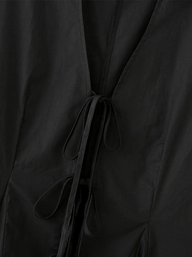 Estilo europeu nova moda feminina versátil temperamento cor sólida lapela manga longa arco decoração camisa de popeline