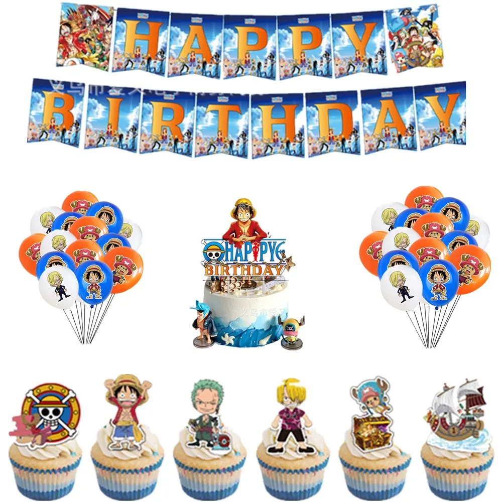 

Anime Theme Luffy Birthday Party Supplies Cake Topper Paper Banner Balloons ONE PIECE Birthday Party Favors For Kids Gift