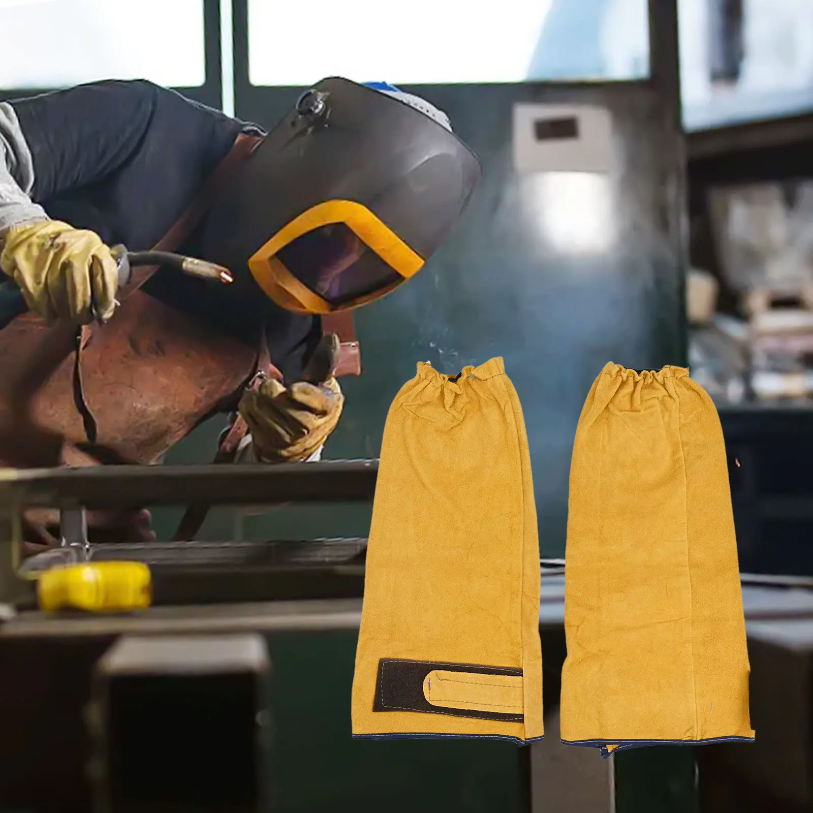 Welding Safety Gloves in Split Cowhide with Elastic Cuff Adjusts to Fit Provides Superior Protection 55cm Long