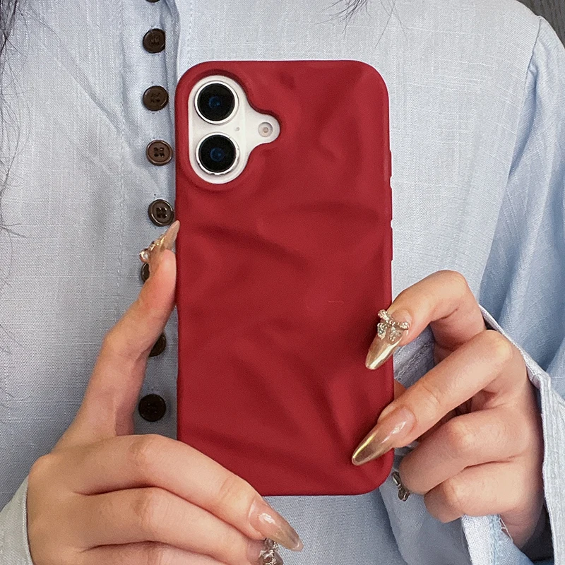 

Matte Candy Color Folding Wrinkled Texture Phone Case For iPhone 16 15 14 13 12 11 Pro Max 16 Plus Shockproof Soft TPU Cover