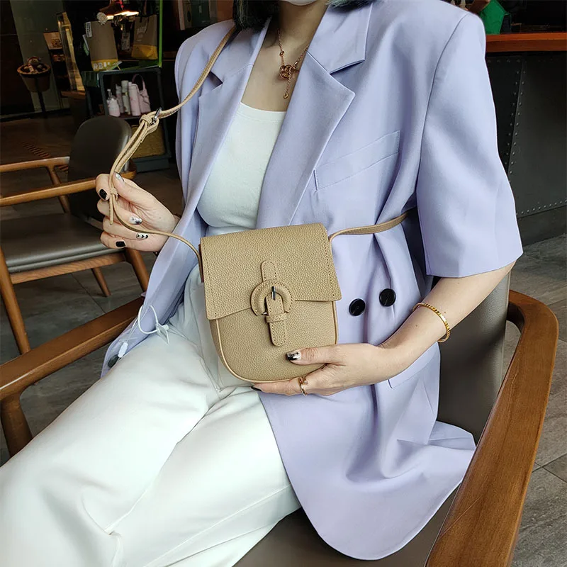 Lady\'s Genuine Leather Single Shoulder Bag Women Mini Messenger Bags Fashion Portable Coin Purse Solid Color Female Wallet New