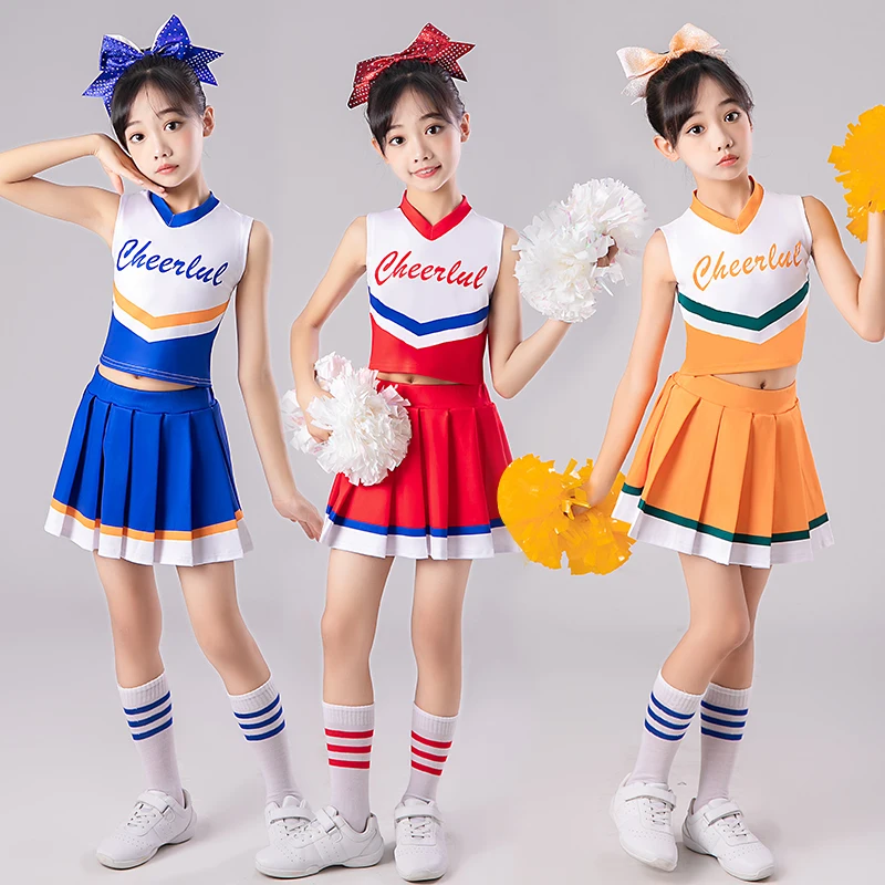 

Girls Cheerleader Uniform Girl Carnival Dance Party Cheerleading Clothing School Party Sleeveless Hip Hop Dance Costumes