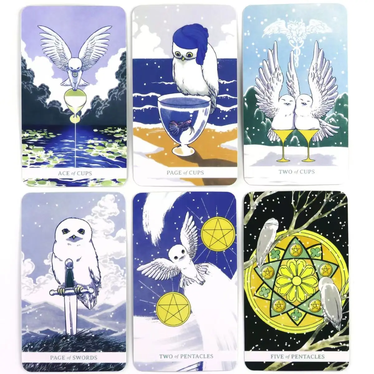 White Winny Tarot-Whimsical Owl Guide for Intuitive Readings & Self-Dovery 78 sztuk kart 10,3 * 6 cm