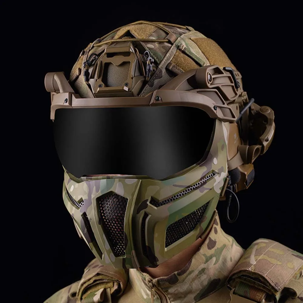 Kask taktyczny Gogle Zestawy słuchawkowe Wysokiej jakości ochrona Sprzęt Airsoft Maska Polowanie Wielofunkcyjny kask