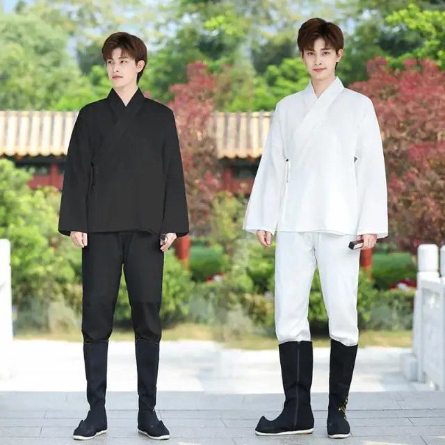 

Мужские и женские черные базовые брюки в стиле Ханьфу с белой внутренней подкладкой, тонкие и плотные, в старинном стиле, для студентов, как пижама