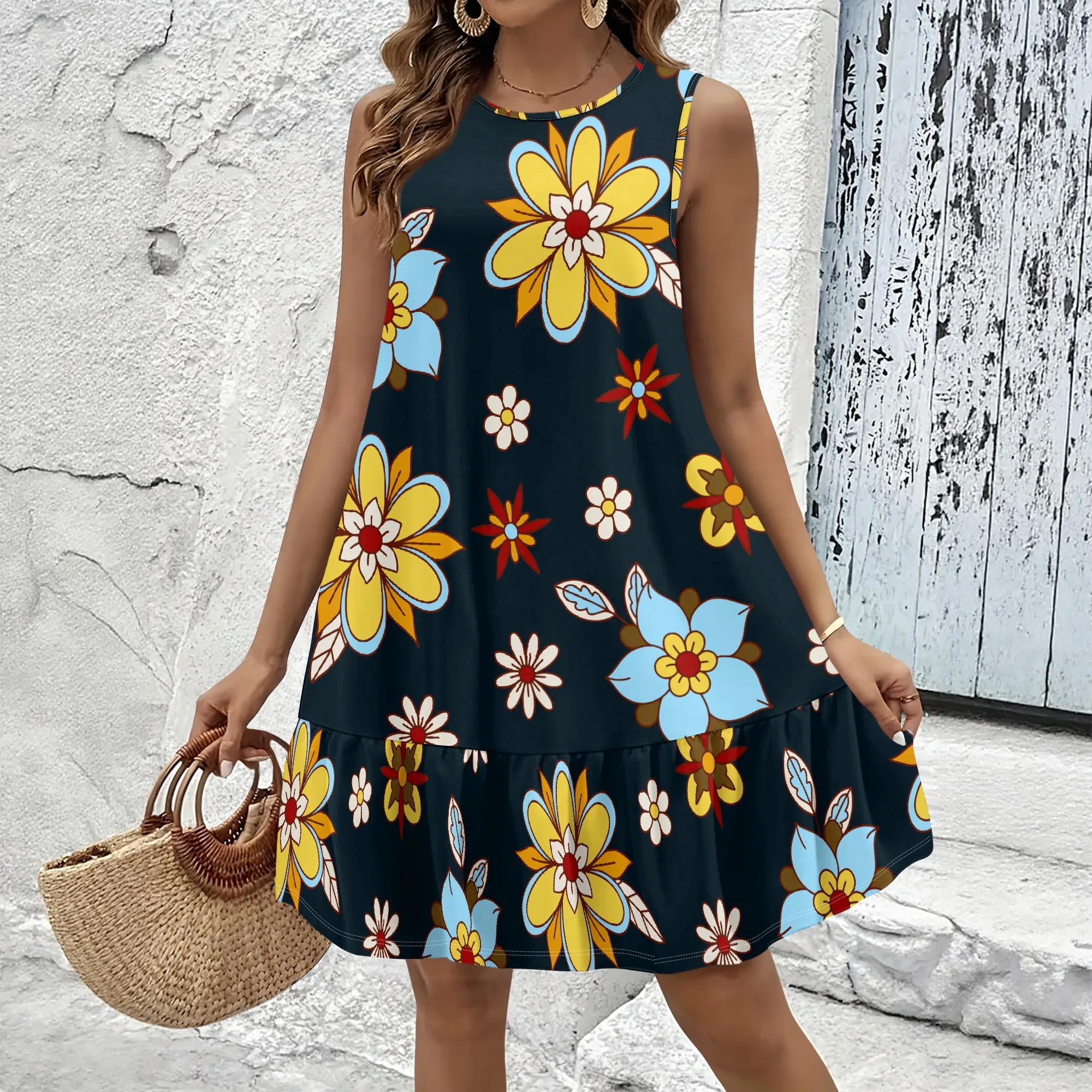 

Spring And Summer Women's Dresses, Fashionable 3D Printed Casual Dresses, Sleeveless Round Neck Versatile Dresses.