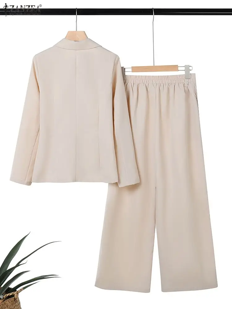 Zanzea feminino minimalista 2 peça define lepel pescoço blazer e calças de perna larga 2 pçs ternos 2026 primavera moda mulher outfits S-3XL