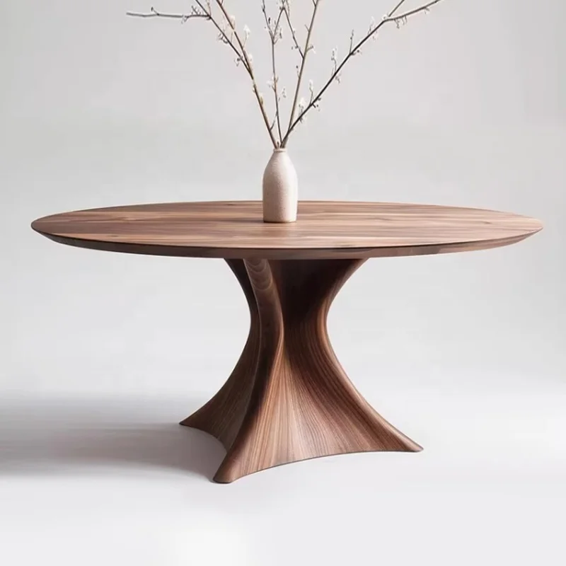 

Modern Solid Wood Frame 6 Seat Walnut Dining Table Convertible Extendable Custom Designer Furniture for Villa Hotel Use
