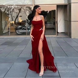 Red Shiny Rhinestone Party Dresses Bridesmaid Sexy Spaghetti Straps Prom Gowns Sleeveless High Side Slit Sparkling Evening Dress