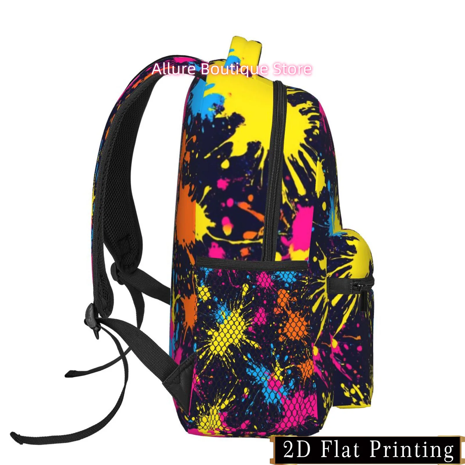 Colorful Splatter Art Print Pattern, Shoulder Strap and Waist Protection Design Backpack, Fashionable iPad Laptop Bag with Large