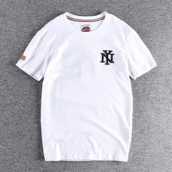 Summer New American Retro Short Sleeve O-neck Letter Embroidery T-shirt Men's Fashion 100% Cotton Washed Terry Cloth Casual Top