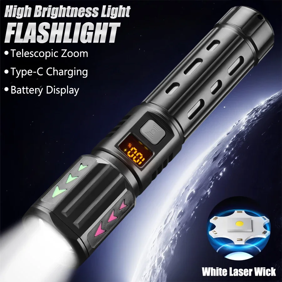 

High Power Led Flashlights 2000LM With Power Display Light USB Charging Built-in Battery Handheld Lantern Camping Outdoor Use