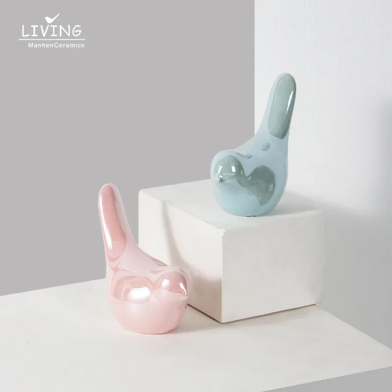 Nordic modern ceramic ornament bird creative cute style home model house soft decoration crafts