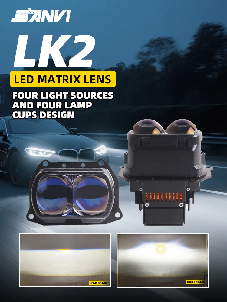 Sanvi LK2 68w Led Headlights Matrix Lens Four Lamp Cups Design Module 5500k Car Projector Lens  Accessories