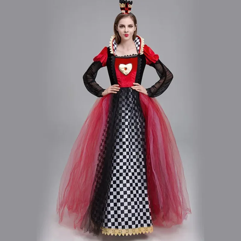 Red Queen of Hearts Princess Dress Alice In Wonderland Cosplay Fancy Dress Delux Party Girls Halloween Carnaval Cosplay Costume