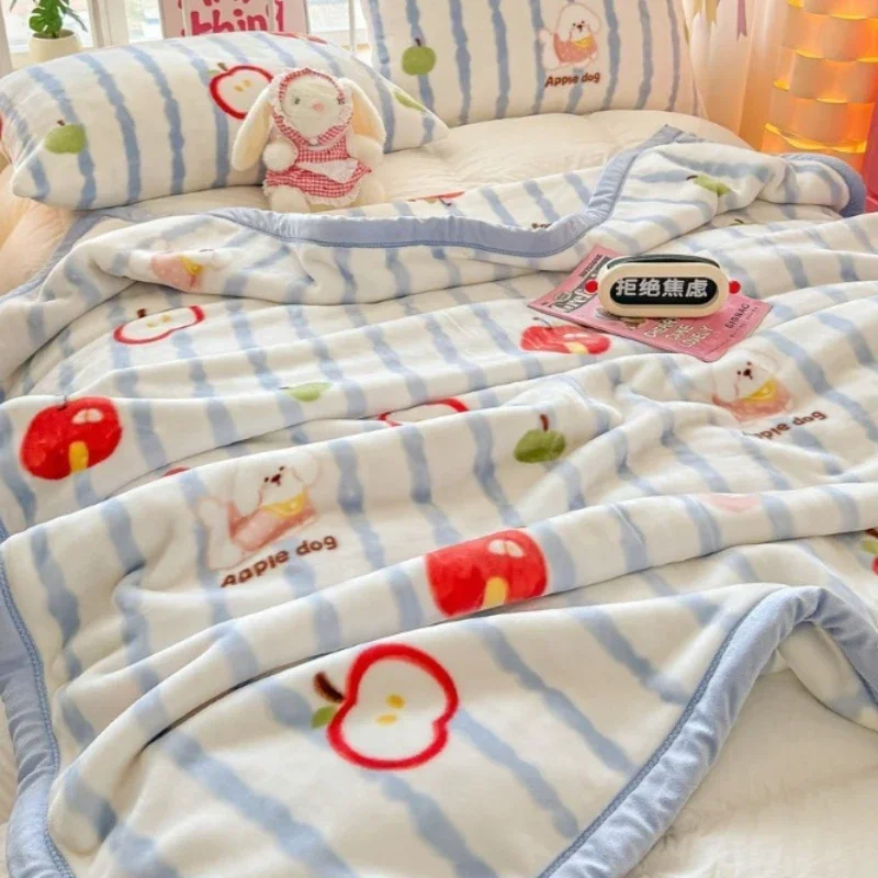 Minimally Printed Raschel Blanket Soft Skin Friendly Warm Thickened Milk Velvet Winter Blankets Office Afternoon Nap Sofa Usage