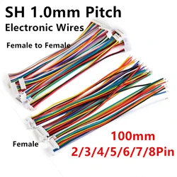 미니 JST SH 1.0mm 피치 암 소켓 터미널 플러그 와이어 커넥터, SH 1mm 2 3 4 5 6 7 8 핀, 10cm 28AWG 전자 와이어 케이블