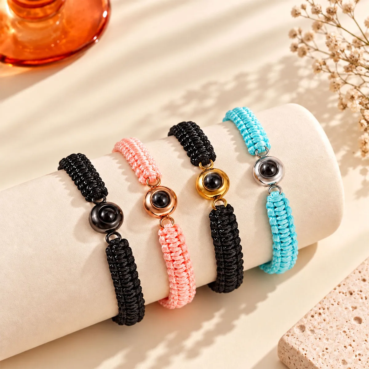 Woven Rope Custom Photo Projection Bracelet Personalized Picture inside Projection Bracelet Memorial Anniversary Jewelry Gift