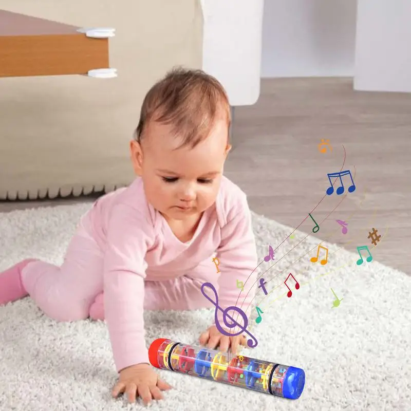 Rainmaker Rain Sticks Mini Wooden Musical Shake Beaded Raindrops Rainbow Hourglass Rain Maker Sound Toy Baby Musical Toys For