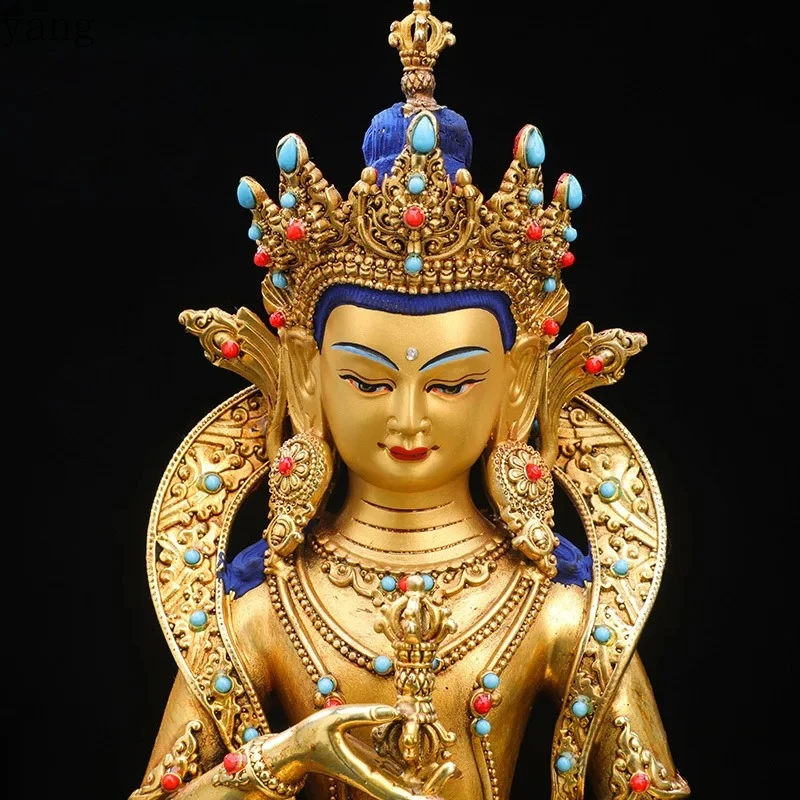 CX 21cm Nepa gilding inlay brass Vajrasattva sit lotus Buddha statue Nepal Tibet buddhism sculpture